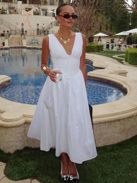 Commense Dresses & Skirts - Commense White Sleeveless V-Neck Midi Dress